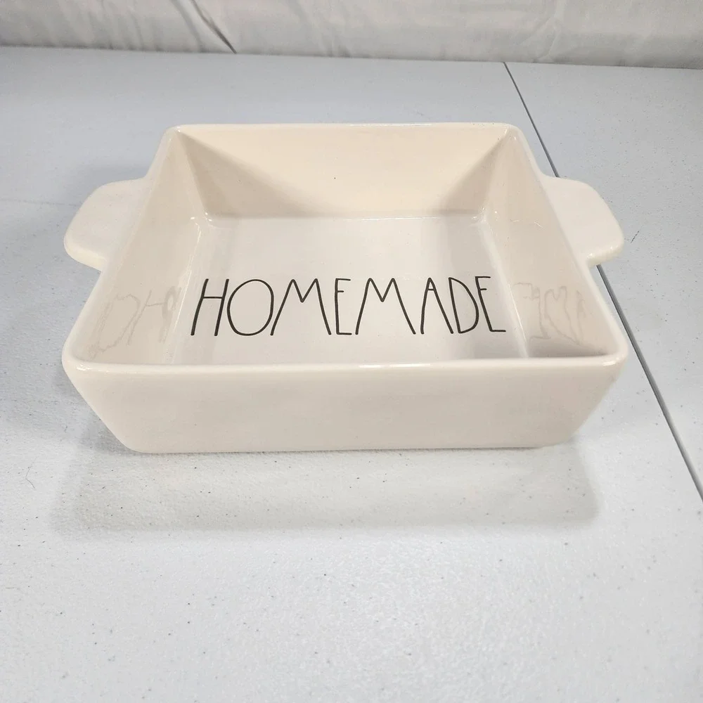 Rae Dunn HOMEMADE Ceramic Square Baking Dish Ivory Casserole Pan with Handles